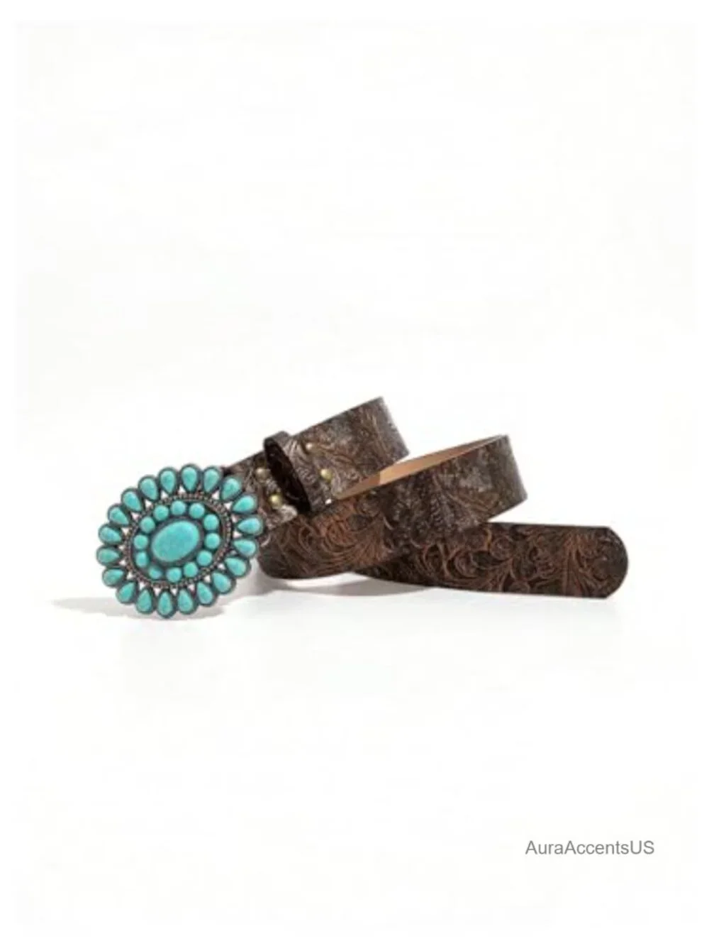 Faux Leather Western Cowgirl Belt Turquoise Concho Vintage Waist Belt